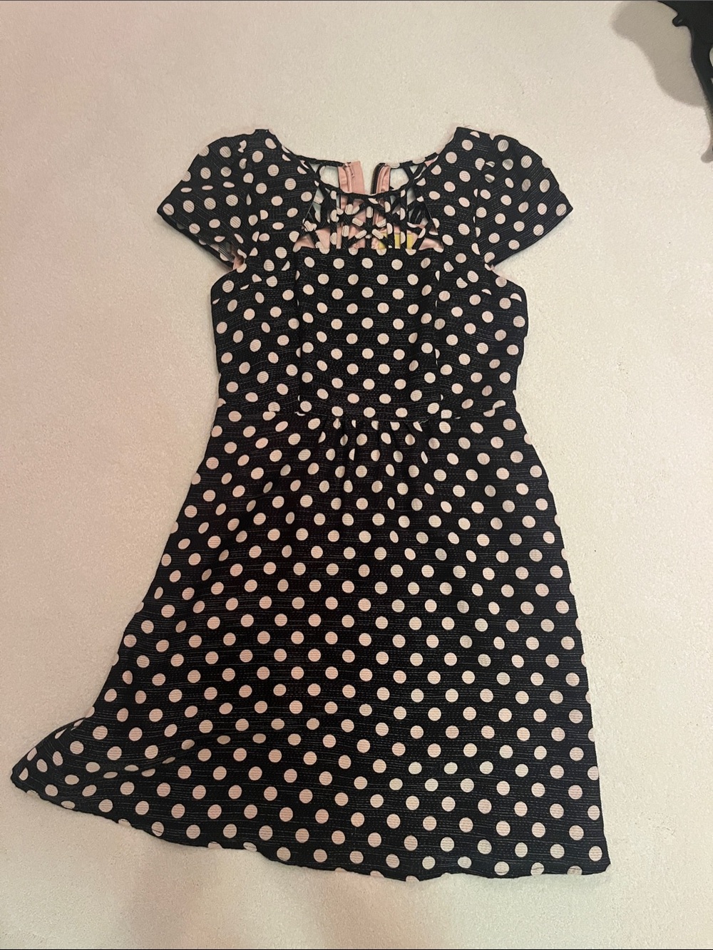 Mauve Black Dress with tan Polka Dots - Casual Short Sleeve